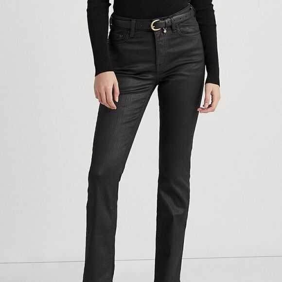 Ralph Lauren Black Label Wax Coated High Rise Black Jeans Sz 6 - Picture 2 of 9